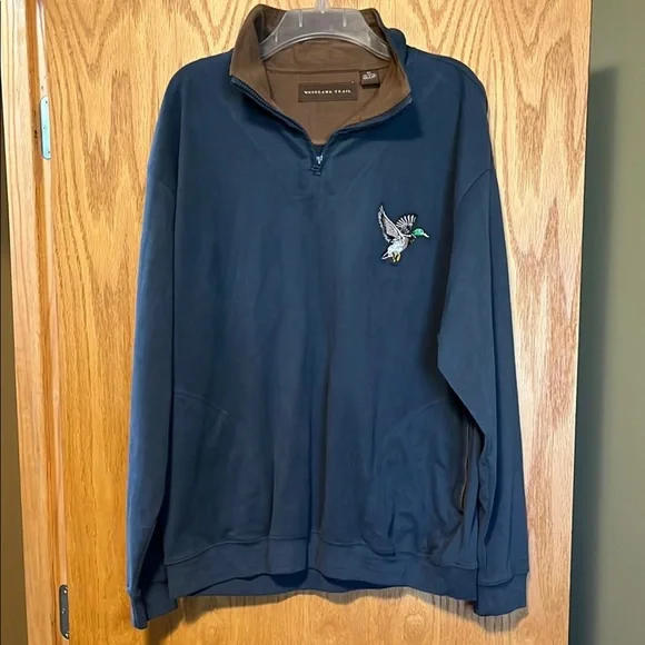 Blue Quarter-Zip Pullover with Embroidered Duck - Picture 1 of 7